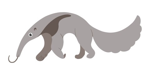Vector cute anteater. Stock illustration of anteater in cartoon style.