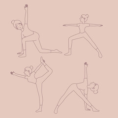 Girl Different Yoga Poses Line Style_6