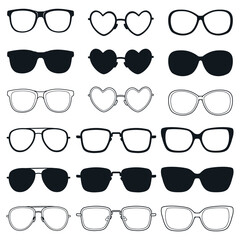 Doodle and silhouette sunglasses, Vector illustration, Isolated on white background. Can be export to files SVG. They are great for decoration or as part of a design.