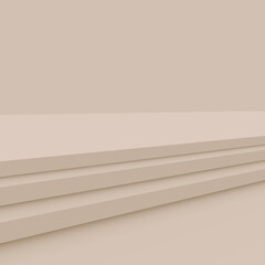 Fototapeta premium 3d brown creamy stage podium scene minimal studio background. Abstract 3d geometric shape object illustration render. Display for cosmetic fashion product. Natural color tones.