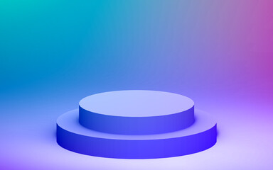 3d purple blue neon light cylinder podium minimal studio gradient dark colors background. Abstract 3d geometric shape object illustration render. Display for nightclub party and technology product.