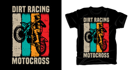 Dirt racing motocross typography with rider vintage t-shirt design