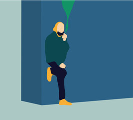 Man smoking with mask during COVID-19 pandemic coughing and smoking a cigarette at the street. Smoking causes lung cancer and other diseases. The dangers of smoking.