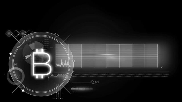 Virtual infographics about bitcoin, animated with alpha channel.