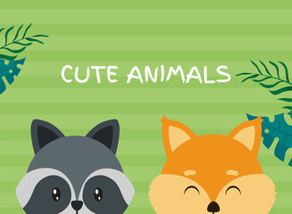 Cute raccoon and fox