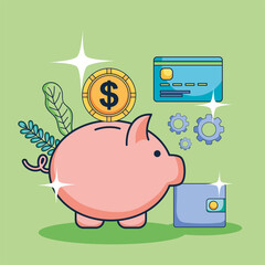 Piggy with coin and card