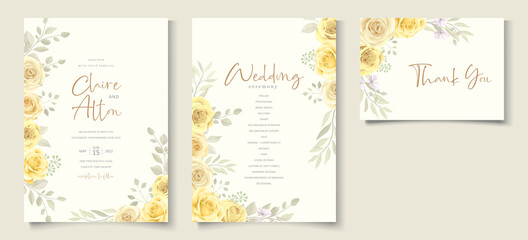 Fototapeta na wymiar Beautiful yellow floral wedding invitation card design