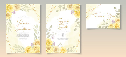 Fototapeta na wymiar Beautiful yellow floral wedding invitation card design