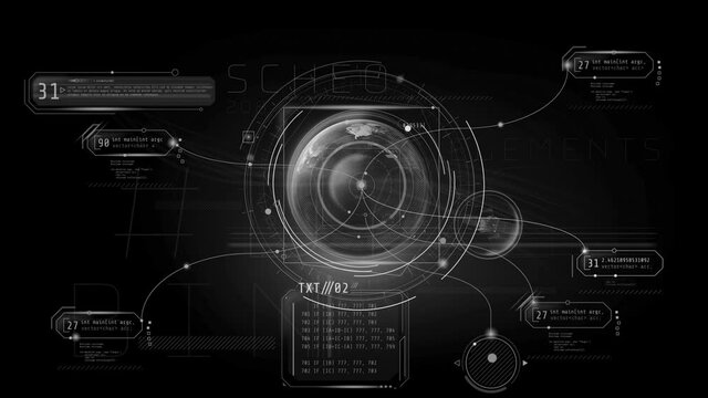 Earth projection with infographics, animation with alpha channel.
