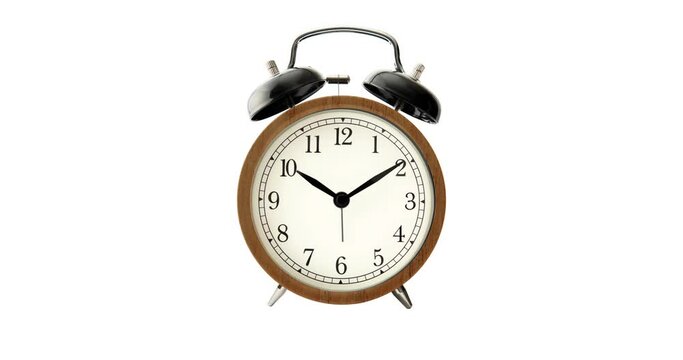 Animated Wooden Vintage Alarm Clock 30 Seconds Isolated on White Background