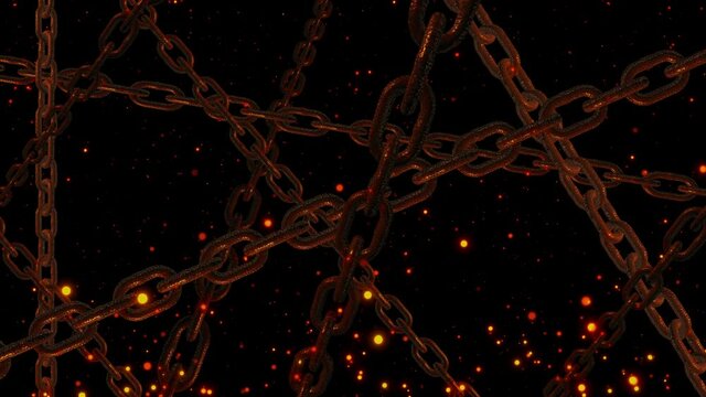 rusty chain with spark ember particle background loop animation