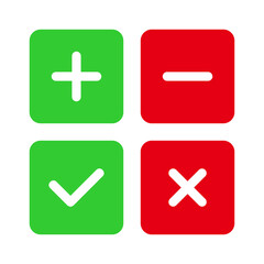 Fototapeta premium plus icon, minus icon, check mark icon, and cross icon vector sign symbol