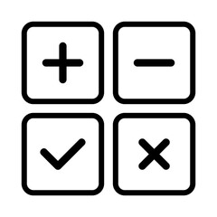 plus icon, minus icon, check mark icon, and cross icon vector sign symbol