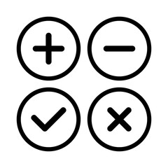 Obraz premium plus icon, minus icon, check mark icon, and cross icon vector sign symbol