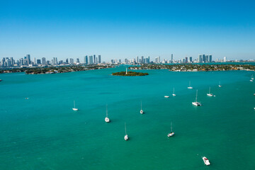 Fototapeta na wymiar Aerial drone view of downtown Miami from the intracoastal waterway