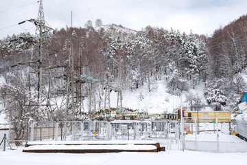 power plant in the mountains covered with snow