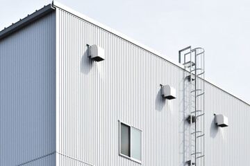 銀色の金属で出来た工場の倉庫の外壁と屋根