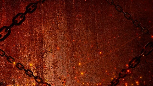 rusty chain with spark ember particle background loop animation