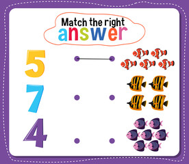 Match the right answer math worksheet for kids