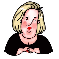 illustration caricature of funny middle aged blond woman with red lips isolated