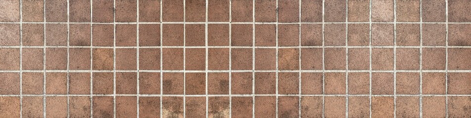 Panorama of Brown terracotta wall tiles texture and background seamless - 432971518