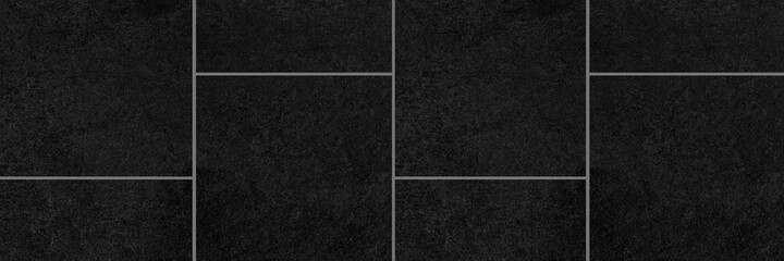 Panorama of Polished Granite Floor Tiles black texture and background seamless
