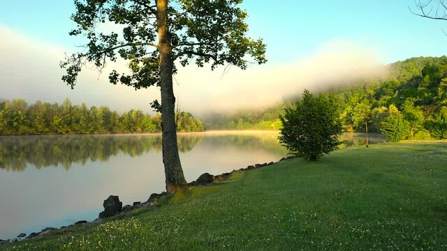Morning fog over Clinch River in Clinton Tennessee