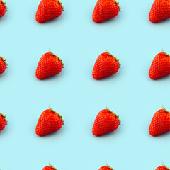 Seamless strawberry pattern, light blue background