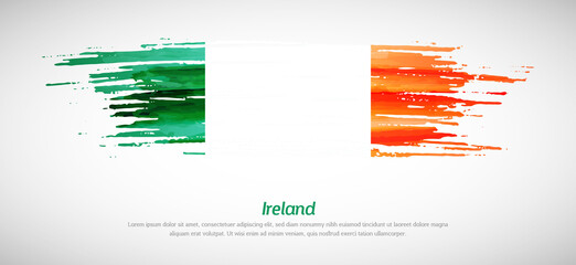 Artistic grungy watercolor brush flag of Ireland country. Happy independence day background