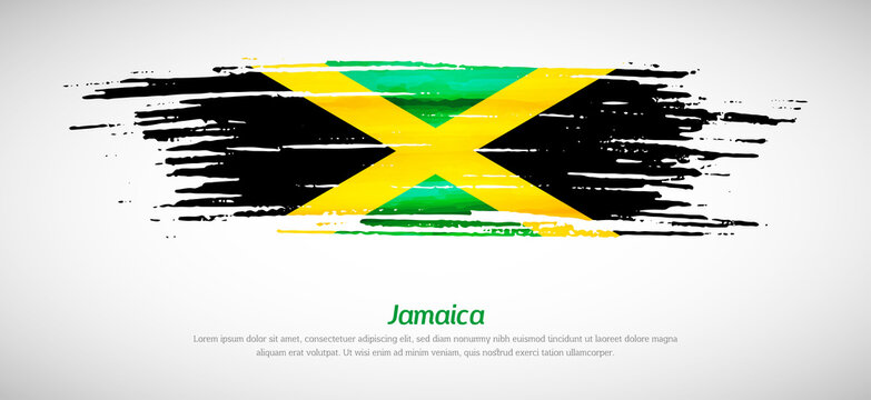 Artistic grungy watercolor brush flag of Jamaica country. Happy independence day background