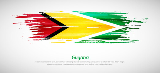 Artistic grungy watercolor brush flag of Guyana country. Happy independence day background