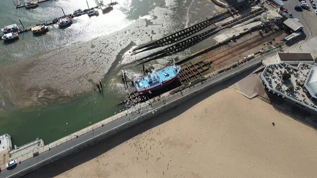seagulls feeding Ramsgate kent aerial 4k footage