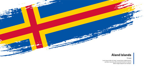 Creative hand drawing brush flag of Aland Islands country for special autonomy day