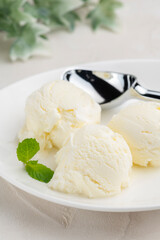 皿に盛り付けられたバニラアイスクリーム