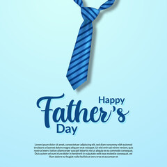 happy Father's day with realistic blue tie and script typography poster banner