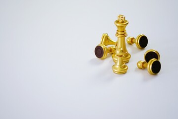 Human resources concept career management with clasped hands planning strategy with chess figures.