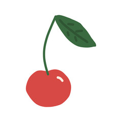 cherry and leave icon. hand drawn vector, minimalism. berry, summer, sweet, juicy, red. fruit