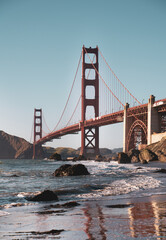 golden gate bridge beach with beautiful reflections 