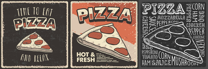 Retro Vintage Hand Drawn Illustration of Pizza fit for Wood Poster Wall Decor or Signage