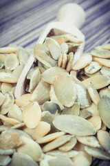 Pumpkin seeds containing vitamins and minerals. Healthy eating