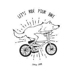 Wolf riding bicycles BMX, vector character design
