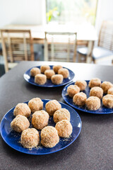 vegan arancini risotto balls with tomato sauce filling, healthy plant-based food