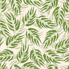 Naklejka na ściany i meble Floral seamless with hand drawn color leaves. Cute autumn background. Tropic green branches. Modern floral compositions. Fashion vector stock illustration for wallpaper, posters, card, fabric, textile