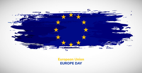 Happy europe day of European Union. Abstract watercolor national flag background - obrazy, fototapety, plakaty