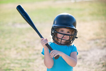 Fototapeta na wymiar Baseball kid players in helmet and baseball bat in action.