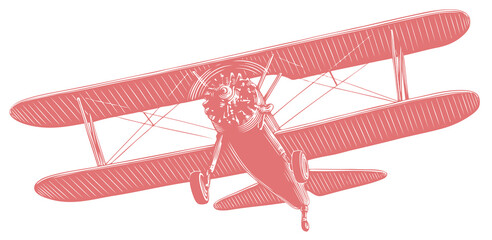 Airplane. Hand drawn engraving. Editable vector vintage illustration. Isolated on white background. 8 EPS - obrazy, fototapety, plakaty