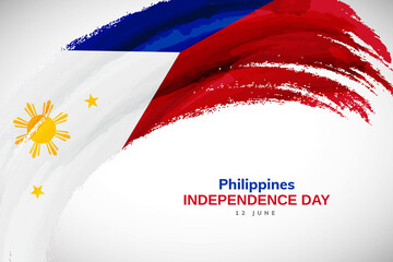 Happy independence day of Philippines with watercolor brush stroke flag background with abstract watercolor grunge brush flag