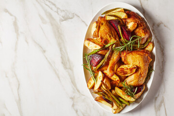 roasted potato, beetroot, green bean, chicken legs