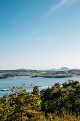 Fototapeta premium View of sea and island from Dolsan park in Yeosu, Korea