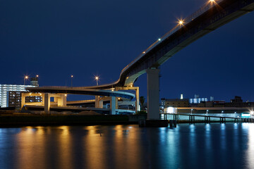 千本松大橋　めがね橋　夜景【大阪都市風景】